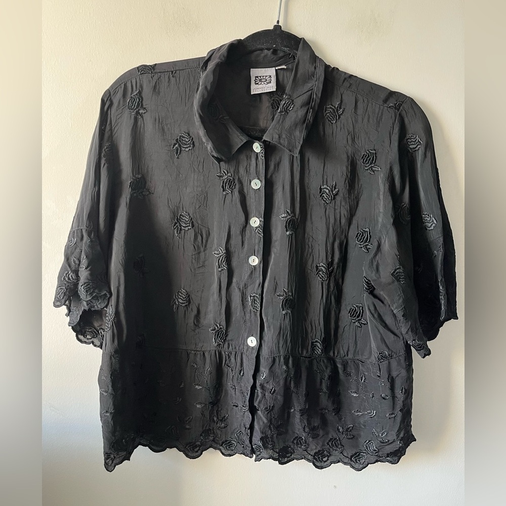 Johnny Was Vintage Black Embroidered Blouse - Small